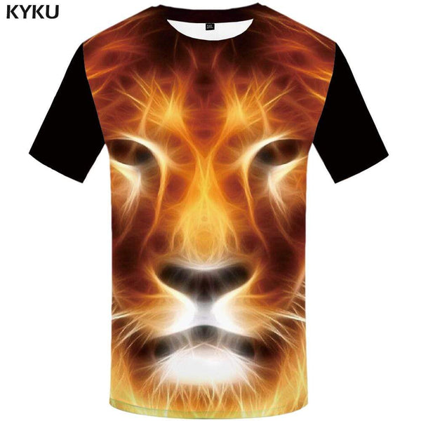 Lion T-shirts Men Animal T shirts Funny Flame Tshirts Print Geometric T-shirt 3d Tshirt Anime Mens Clothing Casual Unisex