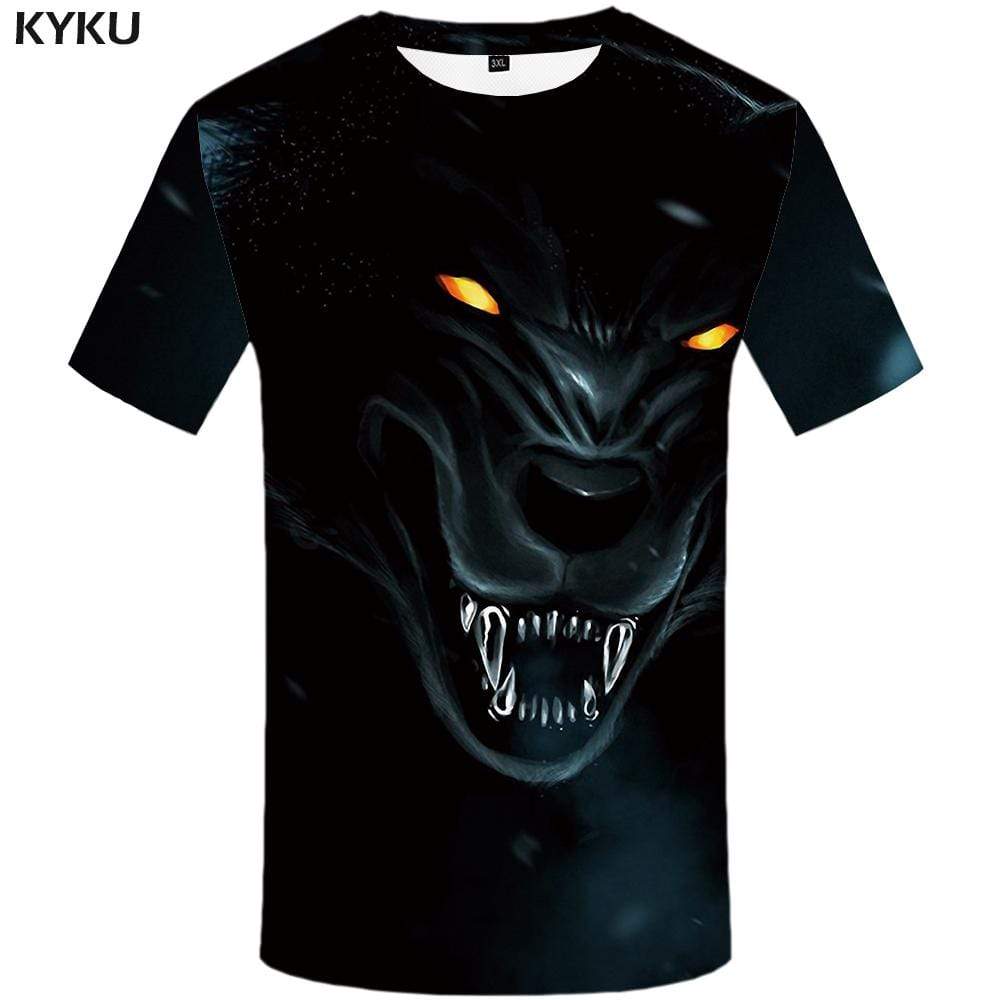 KYKU Wolf T shirt Men Animal Tshirts Print Funny Tshirt Anime Harajuku T-shirt 3d T shirts Funny Mens Fashion Short Sleeve
