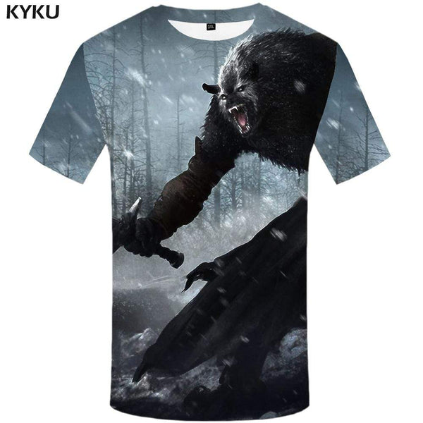 KYKU Brand Wolf T shirt Men Monster T shirts Funny Forest T-shirt 3d War Tshirt Anime Animal Tshirts Print Mens Fashion Hip hop