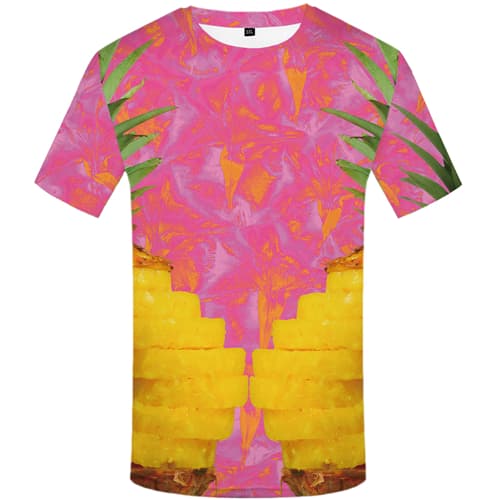 Pineapple T shirts Men Pink Shirt Print Leaf Tshirt Printed Short Sleeve