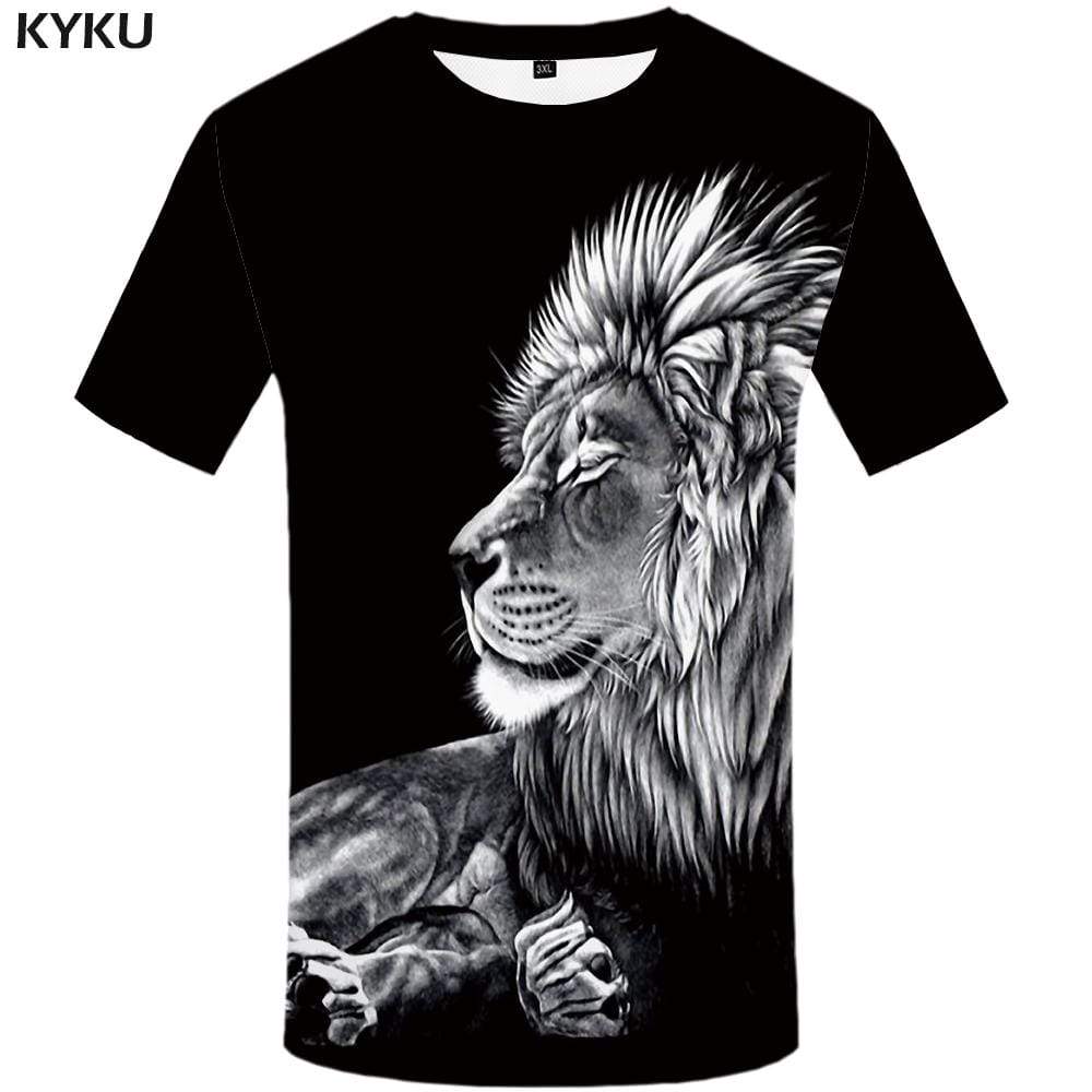 Lion T-shirts Men Animal T-shirt 3d Black Tshirts Print Art Tshirt Anime Cartoon T shirts Funny Mens Fashion Short Sleeve Unisex