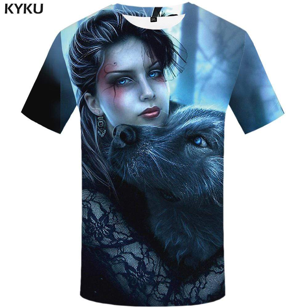 KYKU Wolf T shirt Men Animal Tshirts Print Funny Tshirt Anime Harajuku T-shirt 3d T shirts Funny Mens Fashion Short Sleeve
