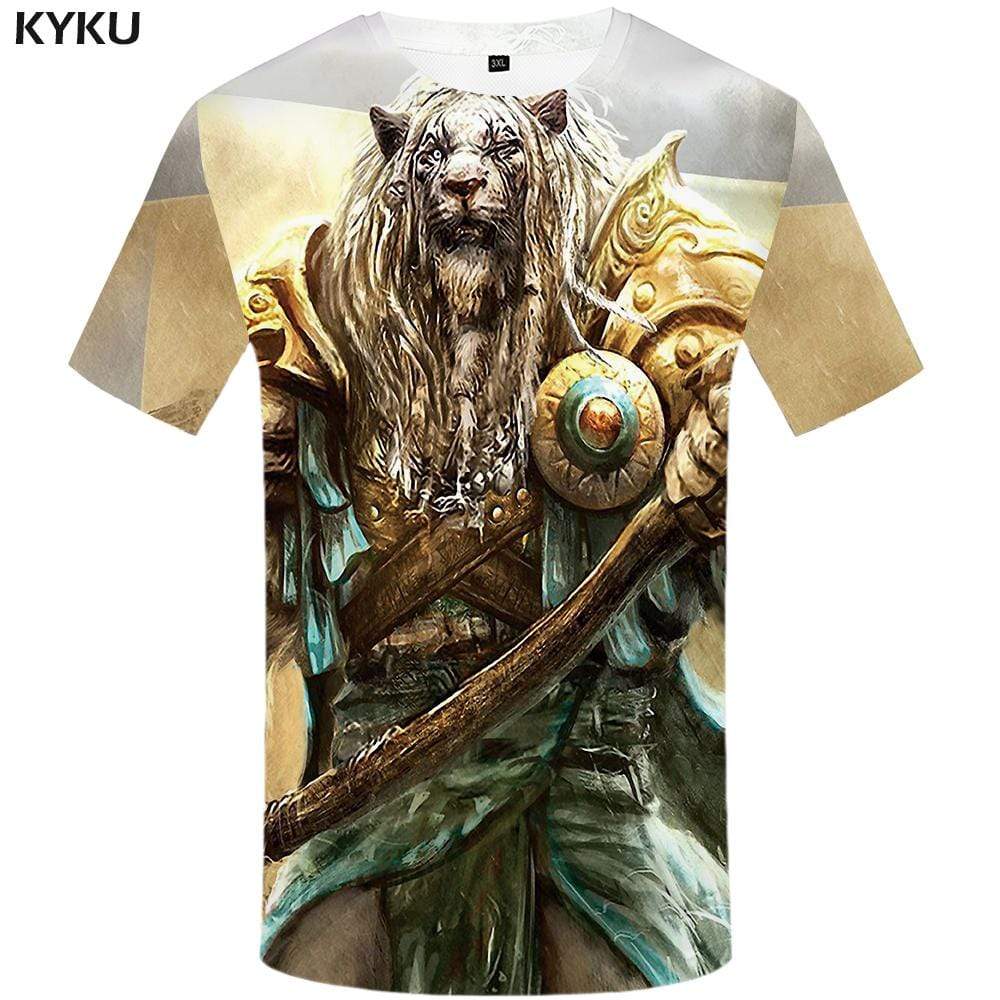 Lion T shirt Men Metal Tshirts Print Armor T shirts Funny Animal Tshirt Anime War T-shirt 3d Mens Clothing Short Sleeve Unisex