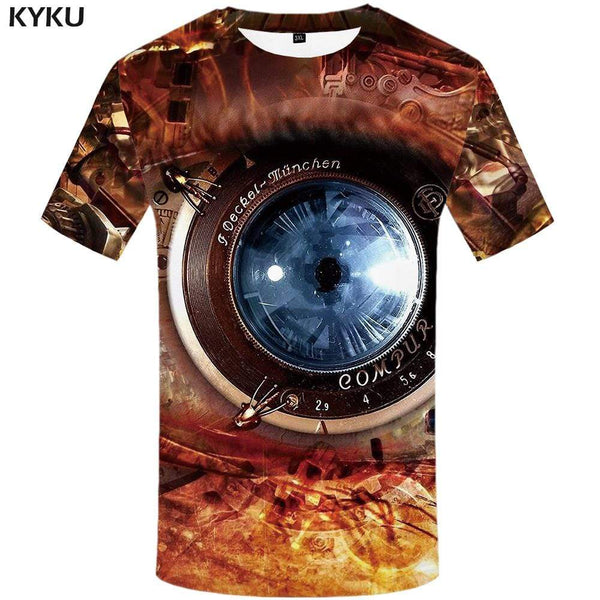 Metal T-shirts Men Flame T shirts Funny Mechanical Tshirt Anime Eye Tshirts Print Harajuku T-shirt 3d Mens Clothing Hip hop