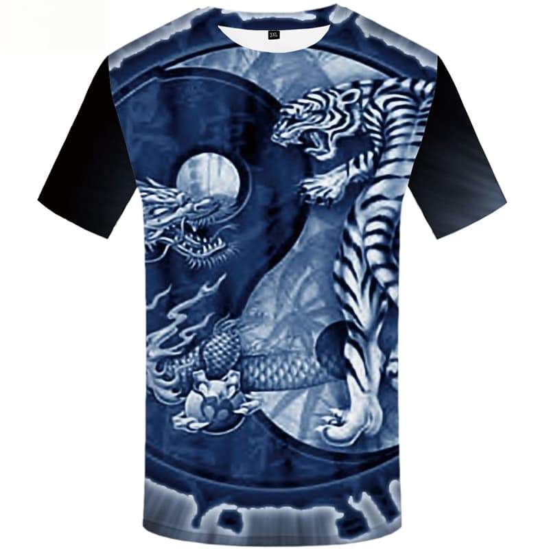 Yinyang T-shirt Men Tiger Tshirts Cool Animal T-shirts 3d Short Sleeve summer