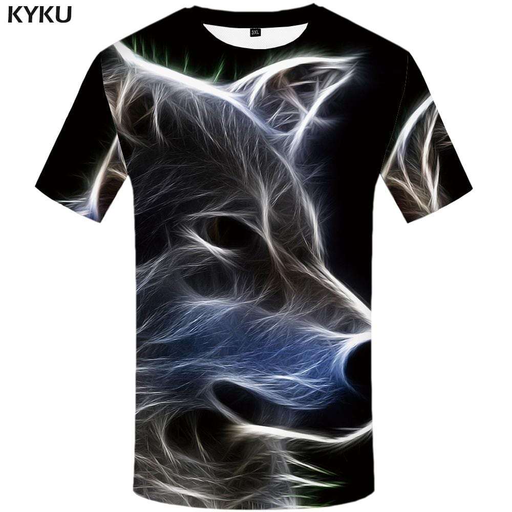 KYKU Wolf T shirt Men Animal T shirts Funny Magic Tshirt Anime Fantasy T-shirt 3d Harajuku Tshirts Print Mens Clothing Graphic