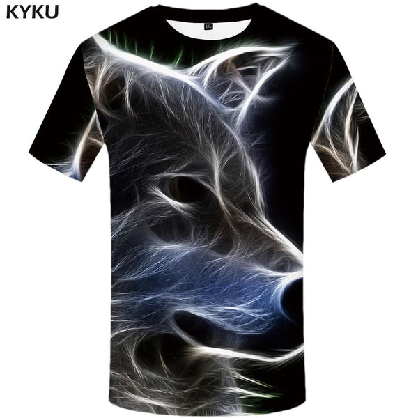 KYKU Wolf T shirt Men Animal T shirts Funny Magic Tshirt Anime Fantasy T-shirt 3d Harajuku Tshirts Print Mens Clothing Graphic