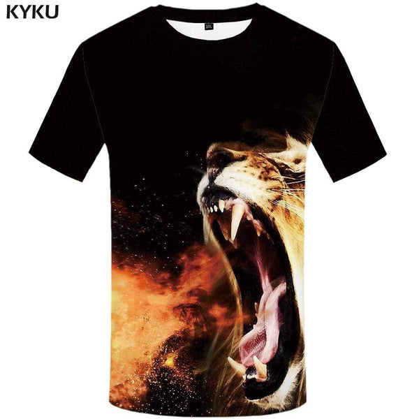 Lion T shirt Men Flame T shirts Funny Animal Tshirt Anime Space T-shirt 3d Black Tshirts Print Mens Clothing Hip hop Unisex
