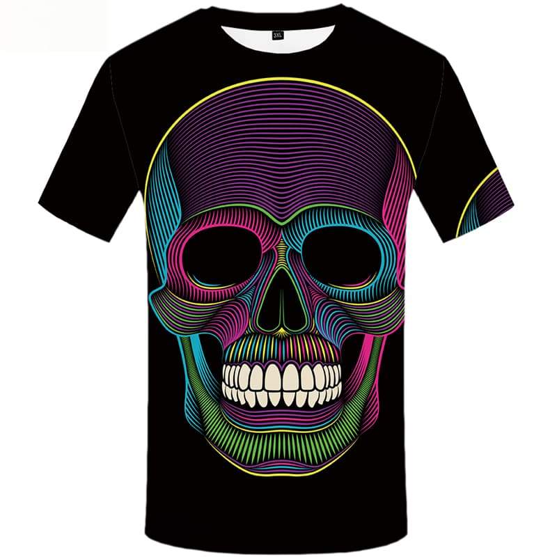 Skull T-shirt Men Graffiti T shirts Funny Colorful Tshirt Anime Short Sleeve