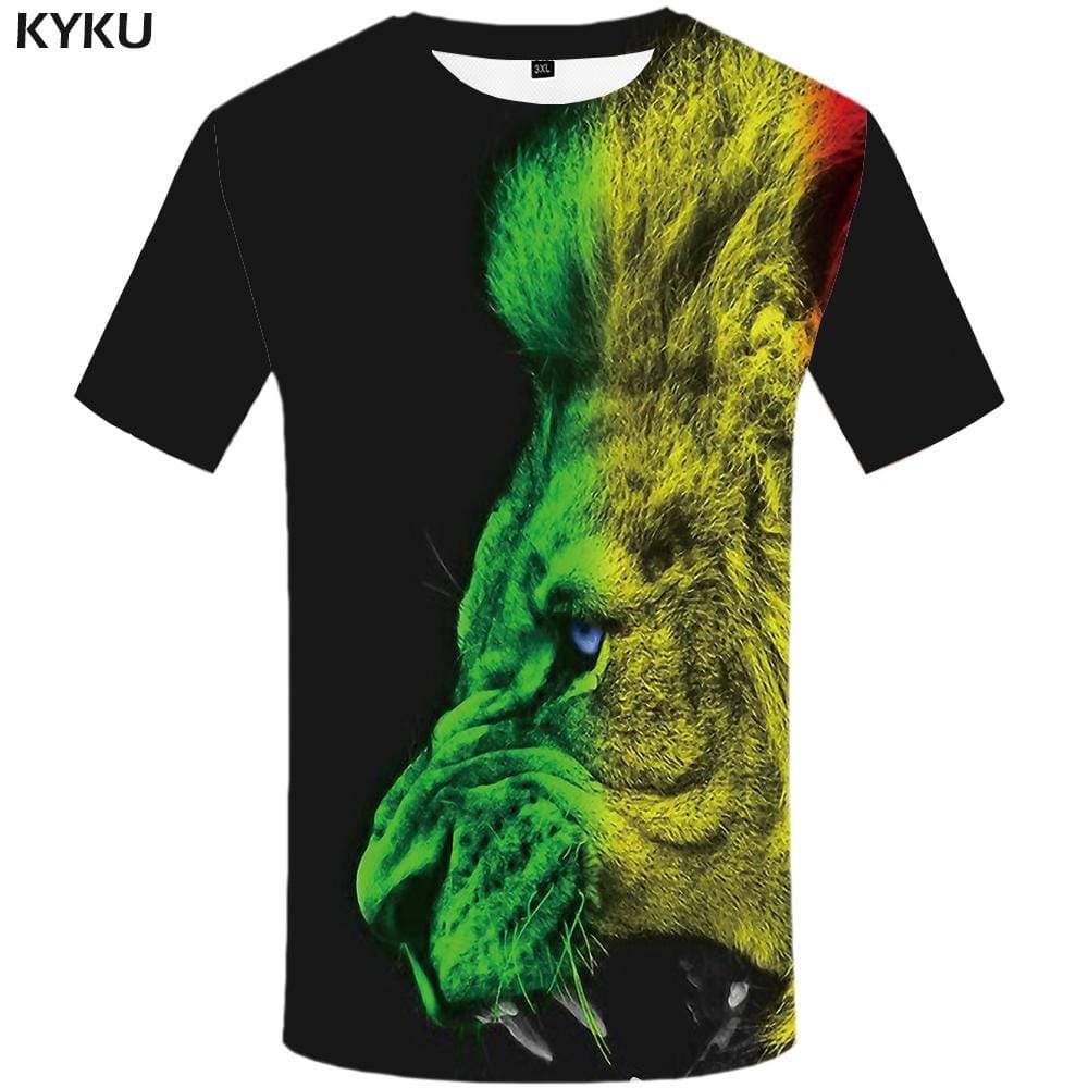 Lion T shirt Men Graffiti T shirts Funny Animal Tshirts Print Angry T-shirt 3d Tshirt Anime Mens Clothing Casual Unisex Digital