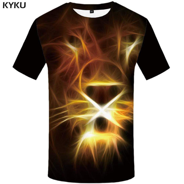Lion T-shirts Men Flame Tshirts Print Animal T shirts Funny Black Tshirt Anime Gothic T-shirt 3d Mens Fashion Short Sleeve