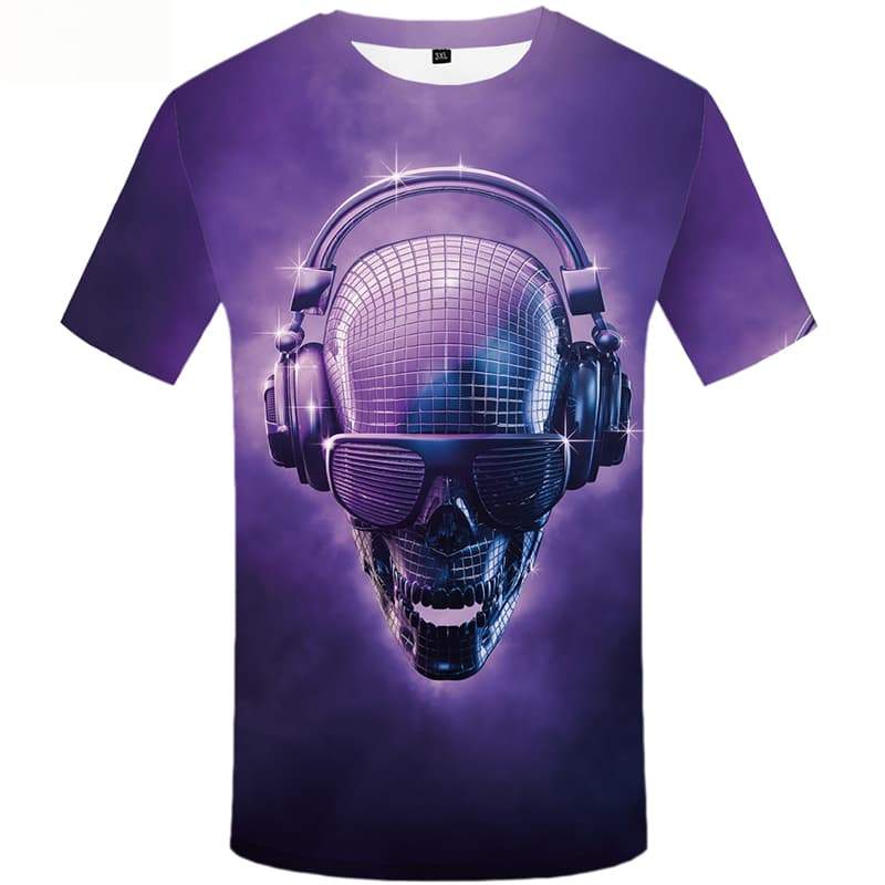 Skull T-shirt Men Metal Tshirt Printed Music Tshirts Casual Short Sleeve Hip hop