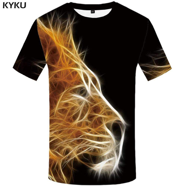 Lion T shirt Men Black T shirts Funny Animal Tshirts Print Harajuku Tshirt Anime T-shirt 3d Mens Fashion Graphic Unisex Cool