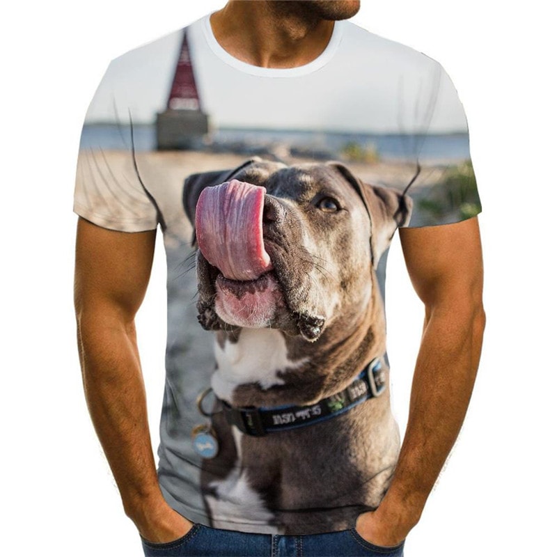 dog shirt Puppy Cute animal top tee big Smart dogs Casual art costume men's