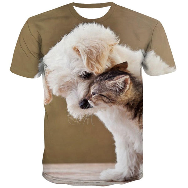 
t shirt animal docile pets Casual Casual cat and dog men art costume
                