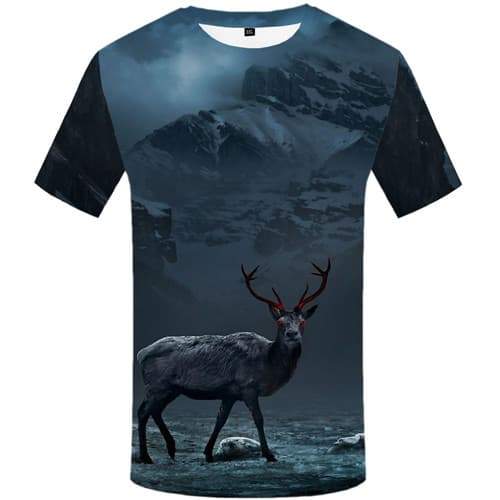 Deer T shirts Men Mountain Tshirt Anime Animal Tshirts Novelty Gray Tshirts Casual Gothic Tshirt Printed Short Sleeve Hip hop - KYKU