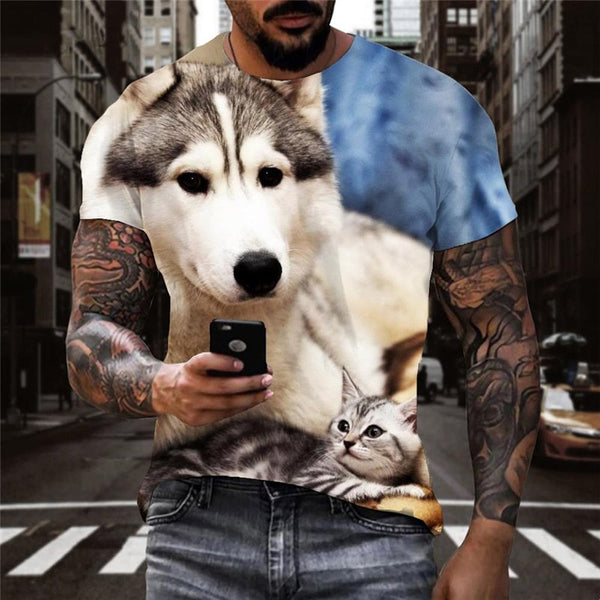 
shirt animal docile pets Print clothes art costume Cool men cat and dog
                