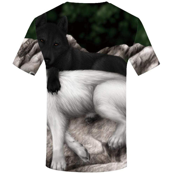 
KYKU Brand Wolf T shirt Men Animal Tshirts Print Black And White Tshirt Anime Love T shirts Funny Harajuku T-shirt 3d
                