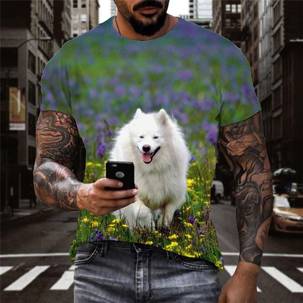 
Little White dog tshirt Puppy Cute Pets top tee Casual man art costume big Smart dogs
                
