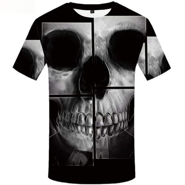 Skull T-shirt Men Lattice Tshirts Casual Black T-shirts 3d Punk Rock Tshirts Cool Short Sleeve Fashion Mens Tee O-neck Sport