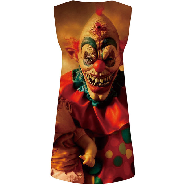 Clown Dress Women Cartoon Ladies Dresses Colorful Vestido Sexy Cosplay Halter Sleeveless Film Sundress Womens Clothing Summer