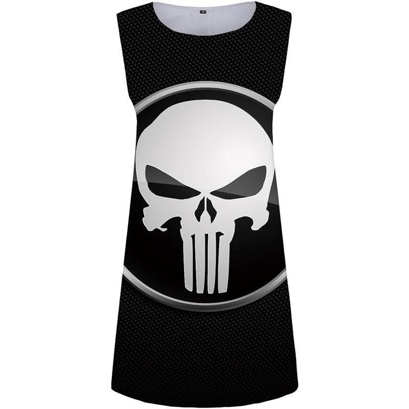 Punisher Dress Women Skull Beach Black Ladies Dresses Punk Rock Tank Abstract Sexy Womens Clothing Summer