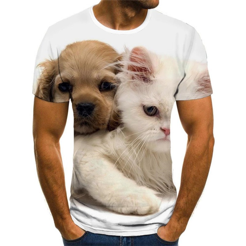 shirt animal tee shirt docile pets cat and dog Cool men art costume