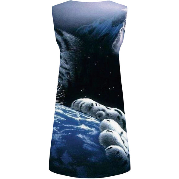 
Tiger Dress Women Galaxy Space Sundress Animal Office Earth Tank Art 3d Print Womens Clothing Summer
                