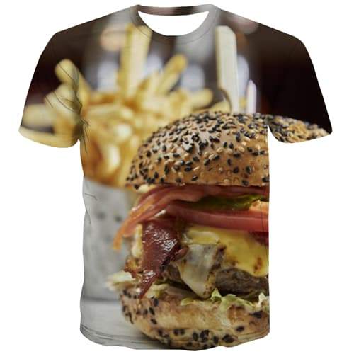 Hamburger T shirts Men Food T-shirts Graphic French Fries Shirt Print Lovely Tshirt Anime Cartoon Tshirts Novelty Short Sleeve - KYKU