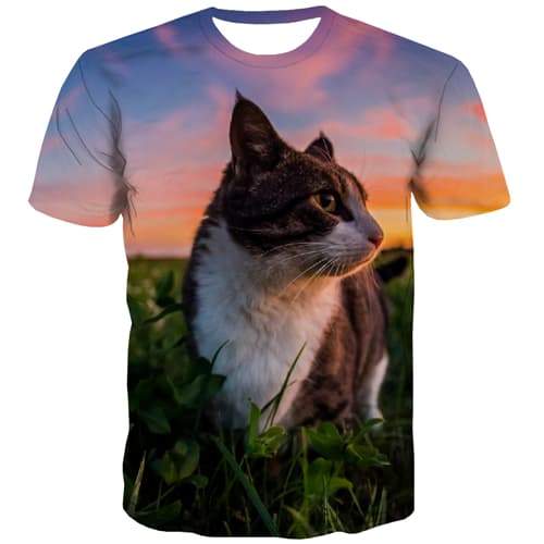 Cat T-shirt Men Animal Tshirt Anime Lovely T-shirts Graphic Pink Clouds Tshirts Cool Harajuku T-shirts 3d Short Sleeve Fashion - KYKU