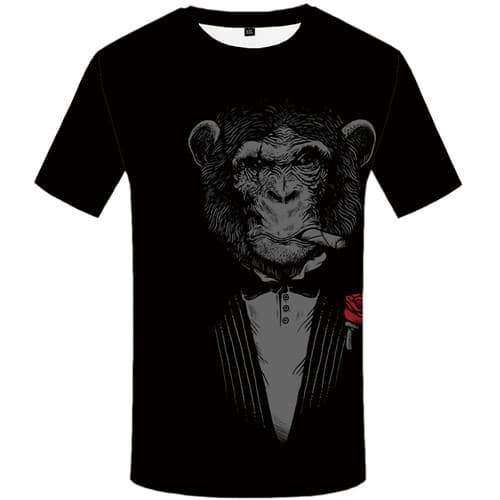 Smoking Monkey T shirts Men Animal Tshirts Cool Black Tshirts Novelty Rose T-shirts Graphic Gothic Tshirt Anime Short Sleeve - KYKU
