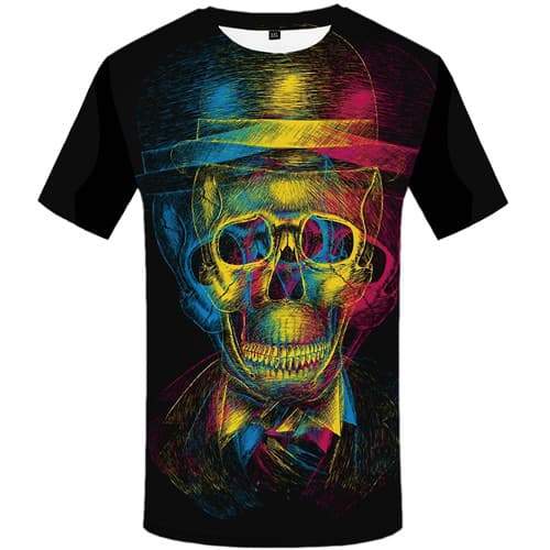 Skull T-shirt Men Graffiti Tshirts Novelty Skeleton T-shirts Graphic Colorful Tshirts Casual Psychedelic T shirts Funny - KYKU