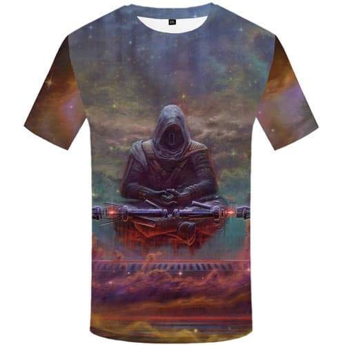 Meditation T shirts Men Skull Tshirts Casual Metal T-shirts Graphic Galaxy Space Shirt Print Colorful Tshirts Novelty - KYKU