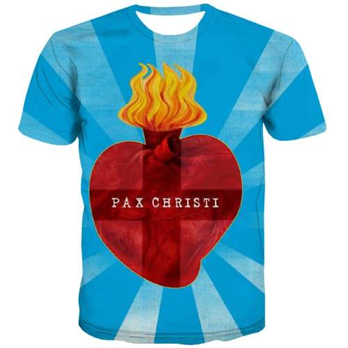 Jesus T-shirt Men Cross T-shirts 3d Pax Christi Tshirt Printed Art Tshirt Anime Heart T-shirts Graphic Short Sleeve Punk Rock - KYKU