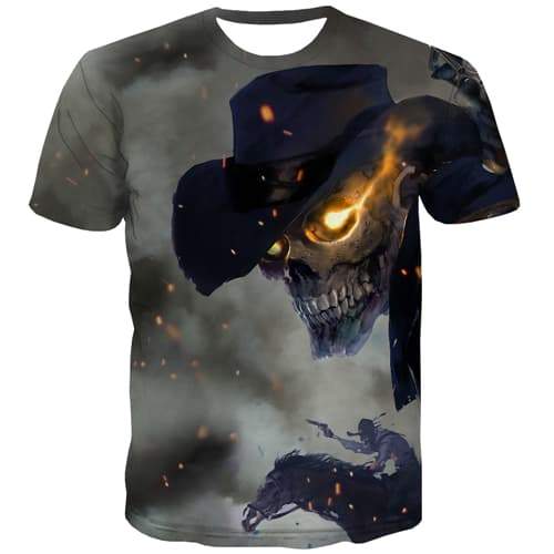 Skull T-shirt Men Flame Tshirts Cool Terror T-shirts 3d Funny Tshirt Anime Cosplay Tshirt Printed Short Sleeve Punk Rock Unisex - KYKU