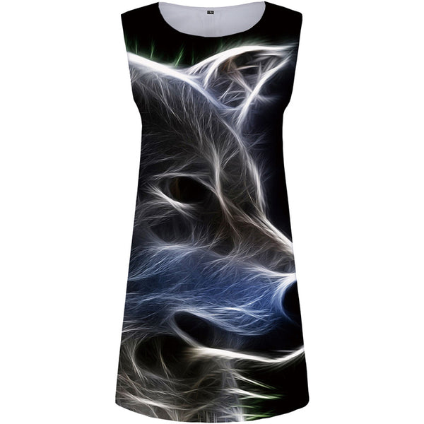 Wolf Dress Women Black 3d Print Animal Boho Fantasy Vestido Sexy Gothic Office Womens Clothing Vintage