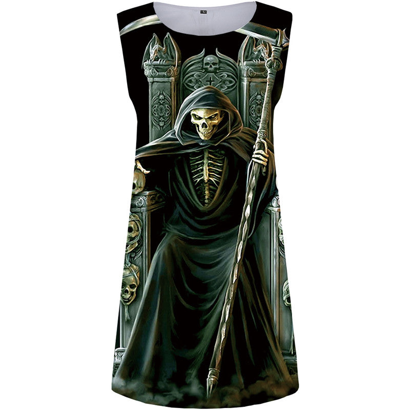 Skull Dress Women Grim Reaper Boho Skeleton Korean Style Punk Rock Short Metal Ladies Dresses Womens Clothing Elegant