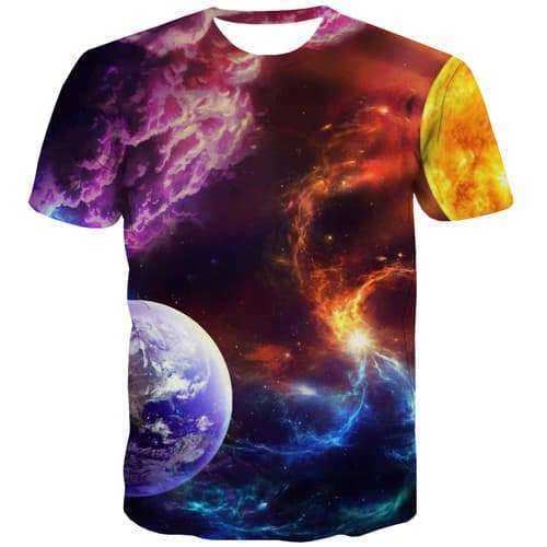 Galaxy Space T shirts Men Flame Tshirts Novelty Lightning Shirt Print Vintage T shirts Funny Colorful T-shirts Graphic - KYKU