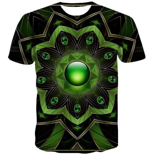 Psychedelic T shirts Men Metal Tshirt Anime Geometric T-shirts Graphic Green Tshirt Printed Gothic Tshirts Casual Short Sleeve - KYKU