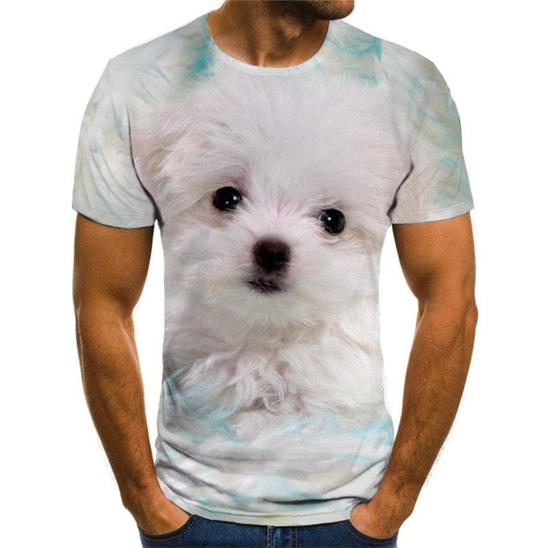 shirt Little White dog Puppy Cute Pets 3D tshirt Casual art costume man big Smart dogs