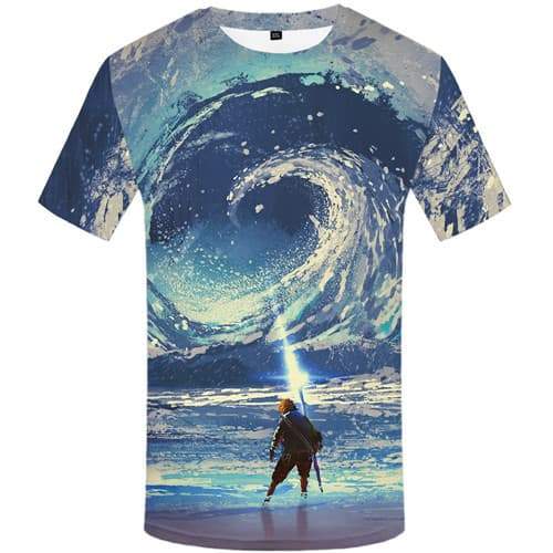 Wave T-shirt Men Cartoon Tshirt Printed Character Tshirts Novelty Magic T-shirts Graphic War T-shirts 3d Short Sleeve Hip hop - KYKU