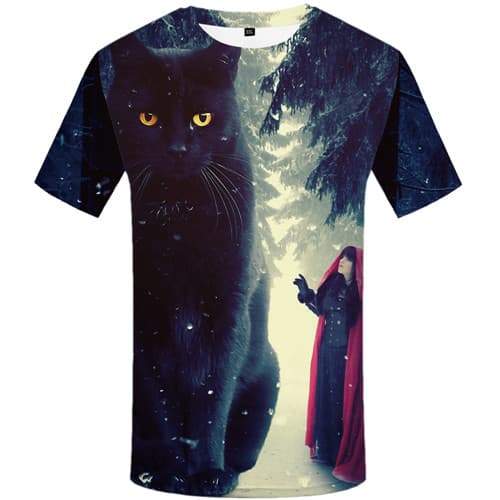 Cat T-shirt Men Animal T-shirts Graphic Forest Tshirts Cool Harajuku Tshirts Novelty Character Shirt Print Short Sleeve Fashion - KYKU