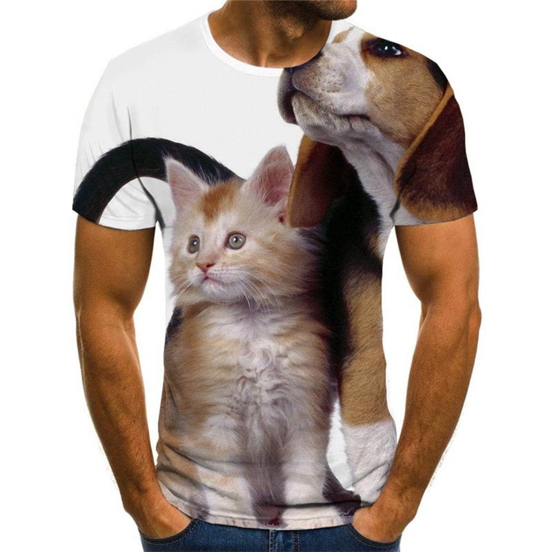 t shirt animal docile pets Hip hop tshirt 3D Cool cat and dog men art costume