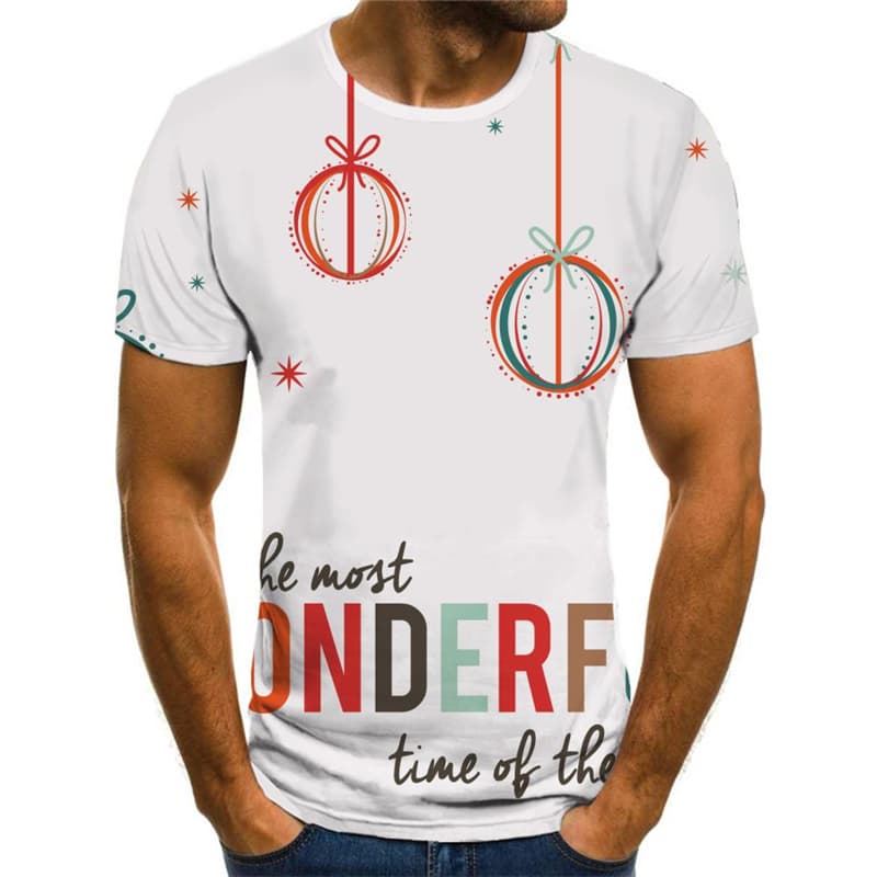 Christmas T shirt Men New Year T-shirts 3d White Tshirt Printed Queue Tshirts Casual