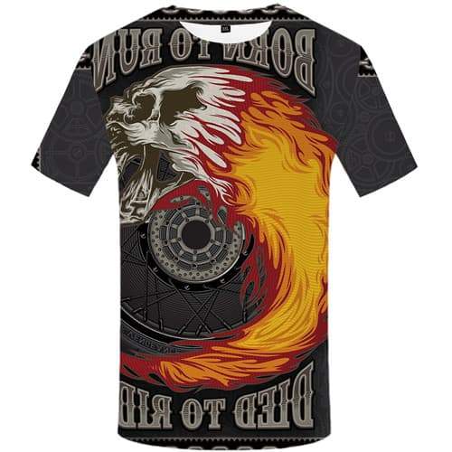 Skull T shirts Men Flame T shirts Funny Mechanical Tshirts Novelty Motorcycle Tshirt Anime Gray Shirt Print Short Sleeve Fashion - KYKU