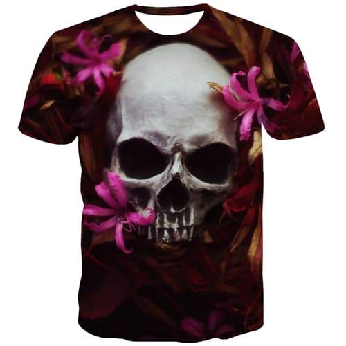 Skull T shirts Men Flower Tshirts Cool Funny T shirts Funny Rock Tshirt Printed Street T-shirts Graphic Short Sleeve Hip hop - KYKU