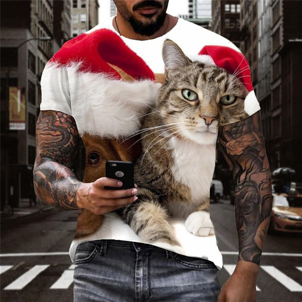 
animal shirt Hip hop tshirt 3D docile pets art costume Casual cat and dog men
                