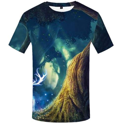 Deer T shirts Men Animal T-shirts 3d Forest Tshirts Novelty Harajuku Tshirts Cool Flower Tshirt Printed Short Sleeve Full Print - KYKU