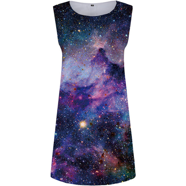 Galaxy Dress Women Blue Party Space 3d Print Cloud Korean Style Womens Clothing Elegant