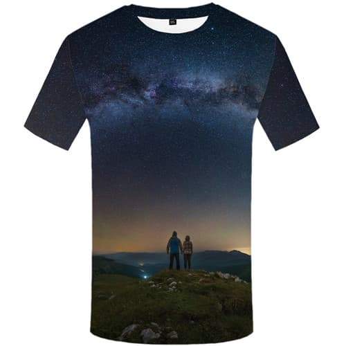 Space Galaxy T-shirt Men Mountain Shirt Print Character Tshirts Casual Love Tshirt Printed Nebula T-shirts Graphic Short Sleeve - KYKU
